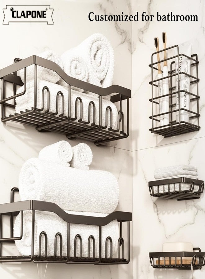 CLAPONE Stainless Steel Bath Organizers With Large Capacity Organizer Combo Racks and Shelves for Wall Stand for Bathroom Without Drill Soap Holder with Tooth Brush Holder Bathroom Accessories (Pack of 5) - Image 5